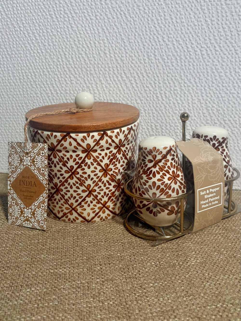 SET of Sugar, Salt & Pepper Set Hand-Painted Ceramics MATCHING SET